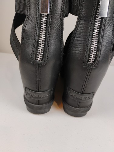 Sorel Joanie II NL3268 sandali neri con zeppa elasticizzati e cinturino zip sul retro taglia 6,5 - Foto 7 di 11