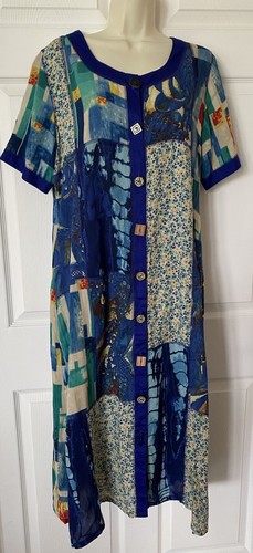La Cera Maxikleid Knopfleiste Kurzarm bunt Patchwork Viskose Gr. M - Bild 2 von 11