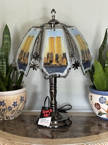 Große Vintage Twin Towers 3 Birnen 3 Wege Messing Touch Lampe & Glas 6 Paneele
