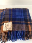Onkaparinga Vintage 100% Pure Wool Blanket Blue Orange Fringe 140 x 138cm