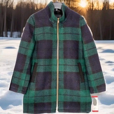 Pendleton Women's Medium NWT Black Watch Plaid Wool Blend Zip Front Jacket Gree