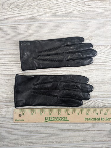 Ralph Lauren Leather Gloves Women Black Large Lined Quiet Luxury Monogram - Picture 9 of 9