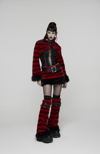 Punk Rave Women Black And Red Gothic Punk Handsome Faux Fur Striped Leg Warmers - Picture 35 of 41