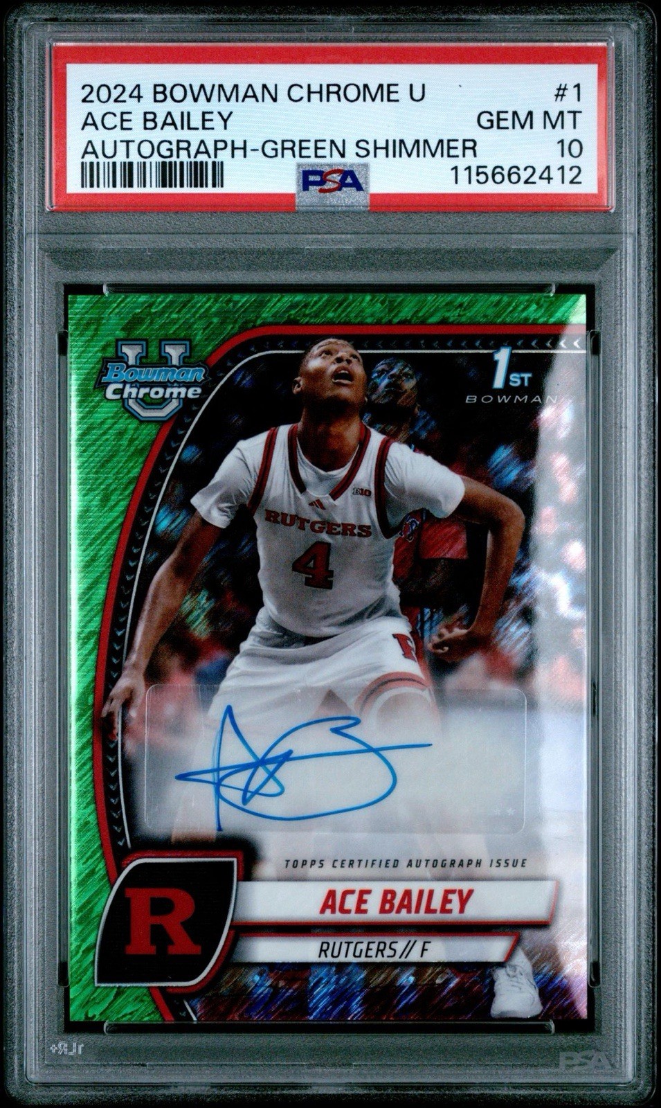 2024 Bowman Chrome U Ace Bailey Green Shimmer Auto 1st Rookie RC PSA 10