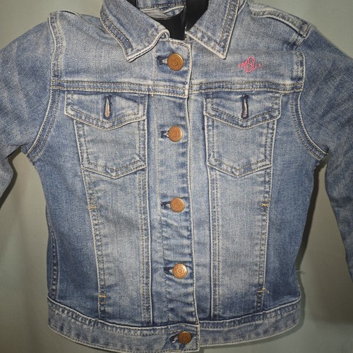 Chaqueta azul de corte redondo para niñas, talla 6-7, prelavada, estilo camionero, botón delantero, - Imagen 11 de 11