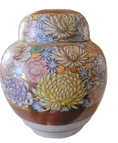 Vintage Kutani 5" Porzellan Deckeldose japanische Keramik helle Blumen Blumen - Bild 14 von 18