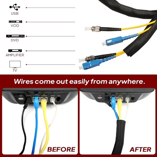 20ft Black Split Cable Management Sleeve - Neat Cord Protector for All Cables - Afbeelding 7 van 11
