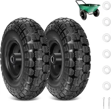 10" Solid Rubber Tires, 2 Pack Flat Free 4.10/3.50-4'' Wheels with 5/8” Black 