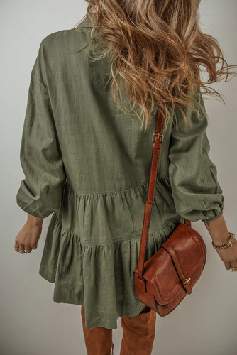 Ariana Puff Sleeve Buttoned Tiered Dress - Picture 2 of 5