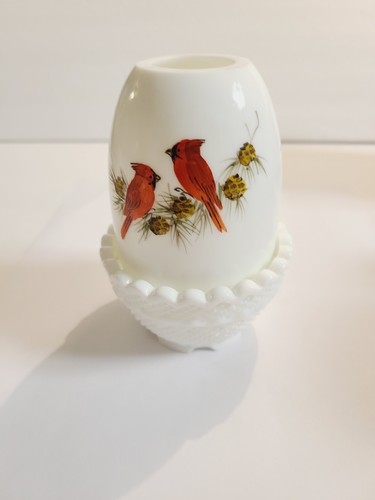 Vintage Fenton Cardinals signiert JIM ANDRICK weißes Glas Feenlampe handbemalt - Bild 11 von 18