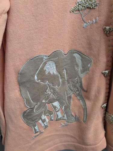 Storybook Knits Womens Coral African Savanna Elephant Cardigan SZ 1X Artsy Boho - Picture 2 of 11