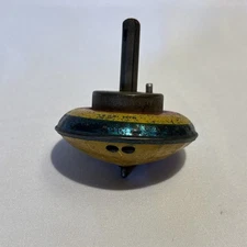 Vintage Antique  1920's Child's Play Toy Metal Spinning Top Stripes push Button