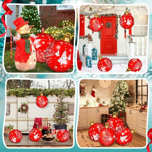 4 piezas inflables adornos de bola decorados con Navidad 24 pulgadas grandes PVC rojo  - Imagen 4 de 6