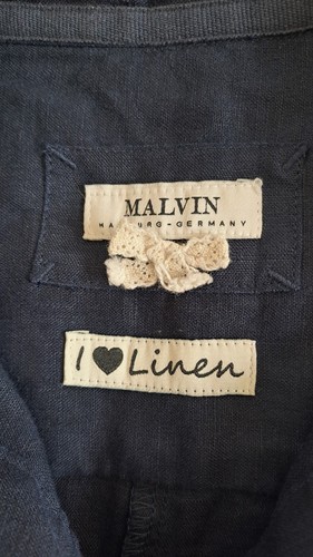 Malvin 100% Linen Midi Dress Navy Blue Fit and Flare Summer size M, UK 10-12 - Picture 3 of 8