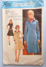 Simplicity 7170 sewing pattern Western Denim Shirt Dress Size 10  1970s UNCUT FF