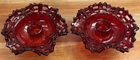 FENTON GLASS VINTAGE SET OF 2 CANDLE STICK HOLDERS BASKET WEAVE RUBY RED/ ORANGE