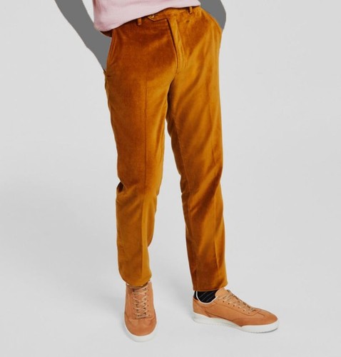 Alfani Men's Gold Solid Slim-Fit Velvet Dress Pants Size 36W 32L