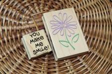  You Make Me SMILE Gift Tag CARD MAKING Red Rubber Stamp Wood Mounted FRIEND