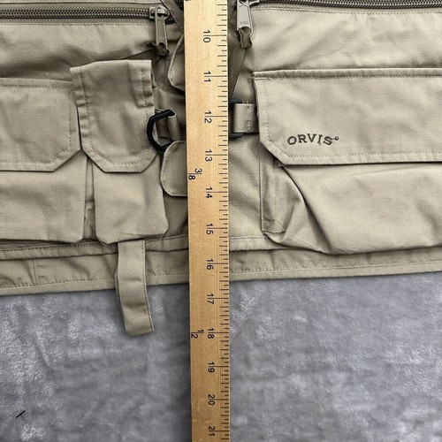 Orvis Fly Fishing Vest Men 2xl Beige Brown Tactical Pockets Zip Snap Rings Short - Picture 11 of 12