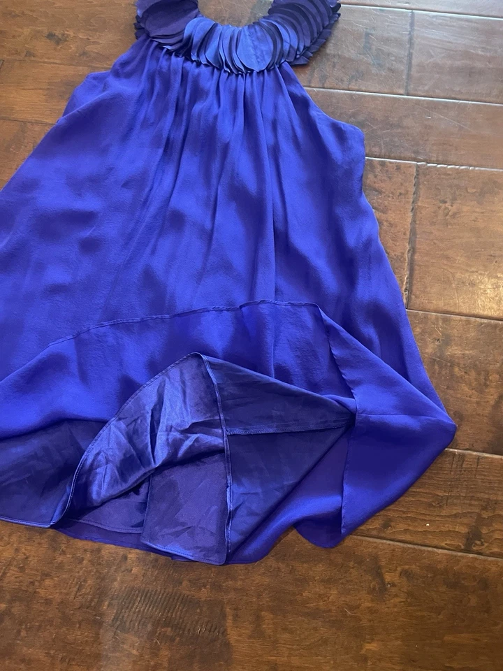 Новый Marciano Sz S синий фиолетовый шелк с бретелью через шею ярусный атласный воротник детали с подкладкой платье - Изображение 4 из 4