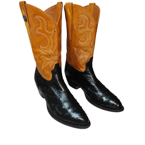 Rudy Lara Boots Full Quill Ostrich Western Cowboys Boots 11EE Two Tone. - Picture 1 of 14