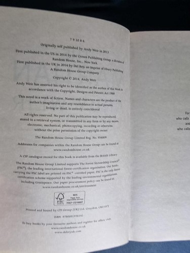 Vintage SCI FI Novel The Martian by Andy Weir - Bild 2 von 3