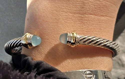 Previouly Used David Yurman Sterling Silver/14 K Gold 5mm Cable Aqua Chalcedony - Picture 8 of 10