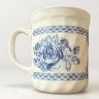 Vintage Arcopal France Honorine Blue Rose Milk Glass Mug - Retro Floral Opalware