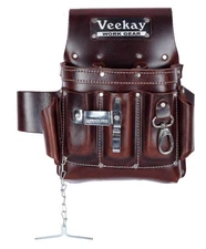 VEEKAY 10-Pocket Full Grain Leather Electrician Tool Pouch, Bag Apron Tool Or