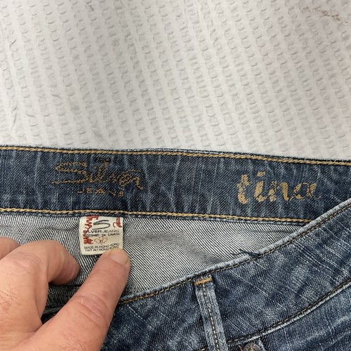 Pantalones de mezclilla para mujer PLATEADOS Tina Boot Cut tiro bajo lavado medio azul talla 31 X 30 - Imagen 5 de 9