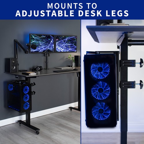 VIVO Steel Adjustable Clamp-on Desk Leg PC Mount, Computer Case CPU Holder - Afbeelding 2 van 8