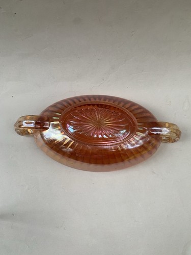 Imperial Glass Carnival Dish Tray Orange Iridescent w/ 2 Handles Bowl Candy - Picture 6 of 6