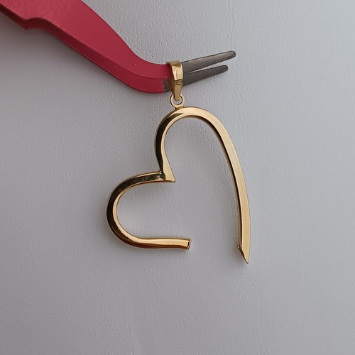 Colgante Corazón Abierto Grande Oro Amarillo 18K Au750 1" Dije Corazón Abierto NUEVO  - Imagen 6 de 7