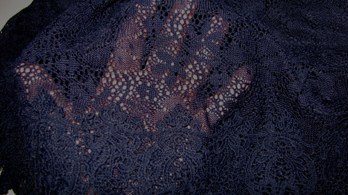 Girl Size 7 Party Dress Navy-Blue-Lace Scalloped-hem Fit/flare Lined Knitworks - Picture 7 of 11