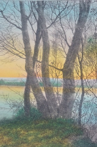 Antique Arthur Fuller Davis Signed Colored On the River Bank Etching 18" - Picture 9 of 10