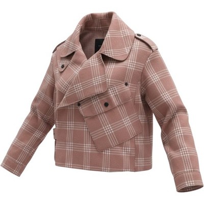 Mohito EU 36 US Sm Womens Pink Plaid Belted Moto Jacket Oversized Lapel
