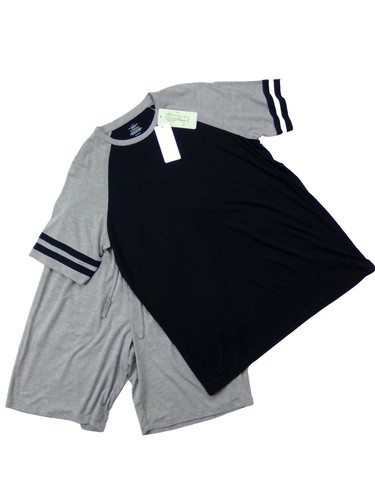 Nachila Herren 2-teiliger Kurzarm & Shorts weicher Bambus Pyjama schwarz/grau Größe S - Bild 5 von 7