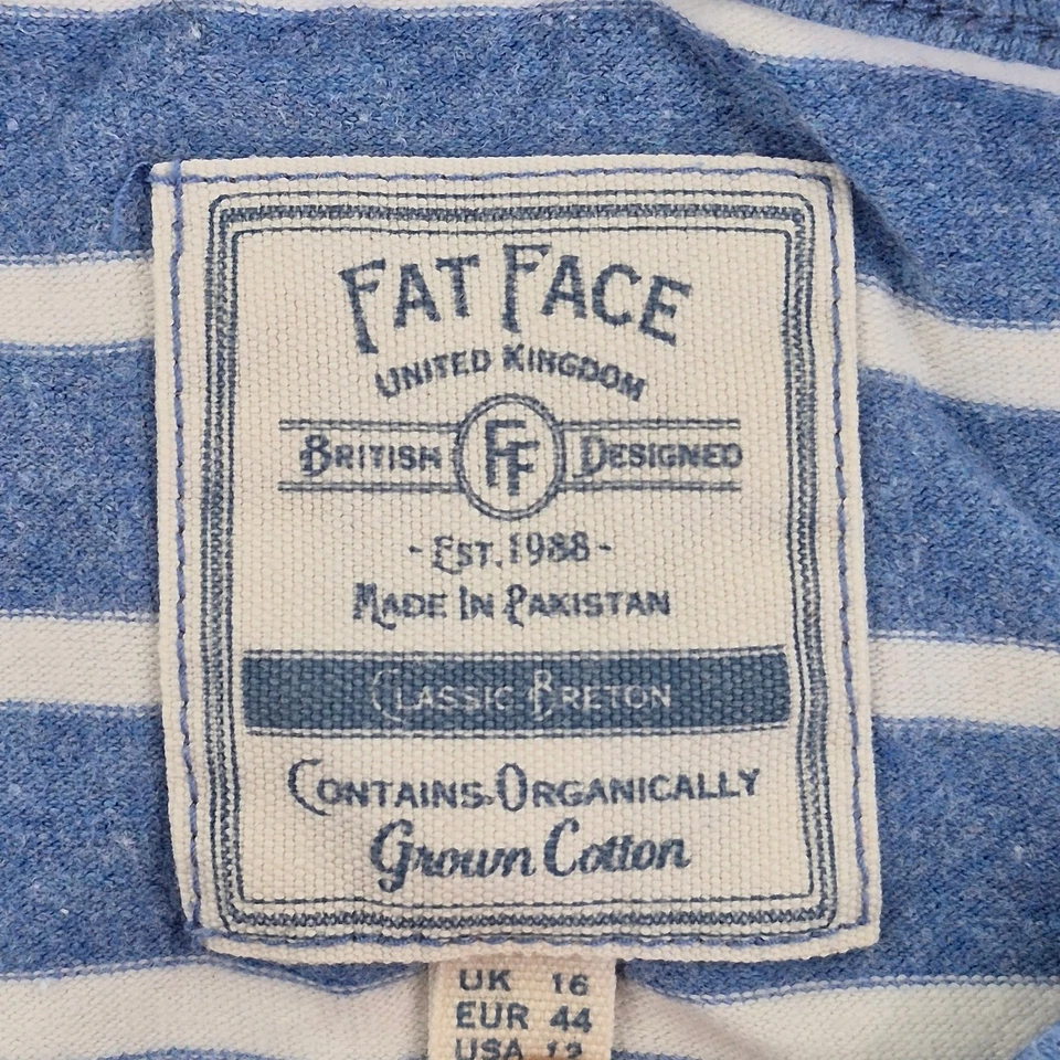 Camiseta FAT FACE 16 Azul Mujer Clásica Bretón Algodón Rayas Casual - Imagen 4 de 4