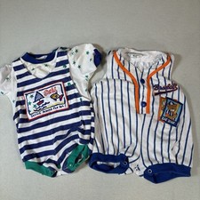 Vintage Baby Toddler Boys Clothing Lot of Overalls Size 3-9 Months Baseball