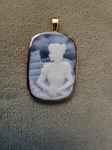 Vintage Sterling Silber 925 blau weiß Kamee Lady Makers Mark Pin Anhänger - Bild 3 von 6
