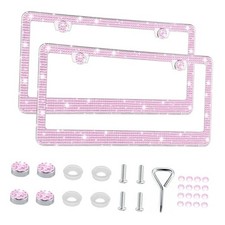 GaRhomxy Bling License Plate Frames for Women, 2 Pack Handcrafted 2PCS pink