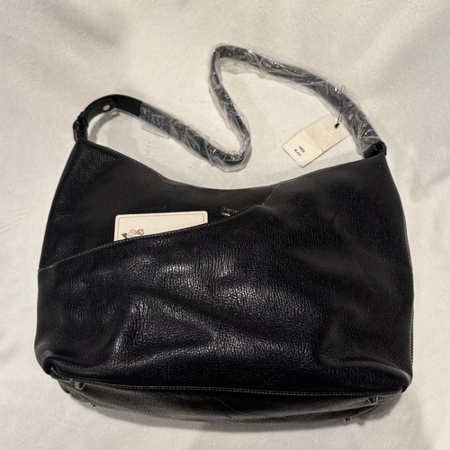 Maxx New York Black Pebbled Leather Shoulder Bag Exterior Zip Pockets NWT - Picture 2 of 5