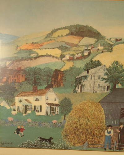 Vintage In Harvest Time Grandma Moses Folk Art Print Matted Framed - Picture 4 of 6