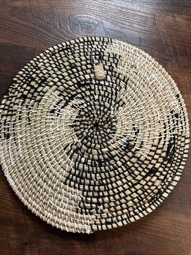 3 geflochtene Wanddeko Korb Rattan, hellbraun schwarz Seegras Boho Wandbehang mit Haken - Bild 6 von 10