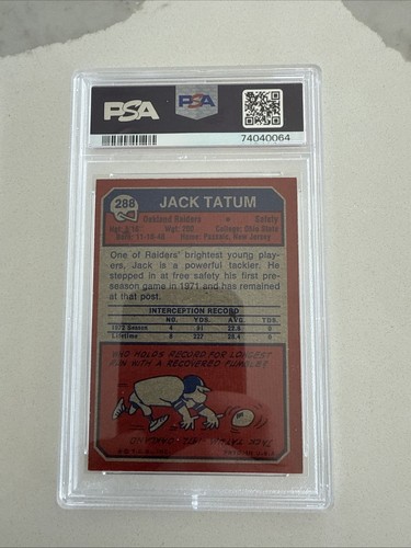 PSA 6 1973 TOPPS JACK TATUM #288 RC OAKLAND RAIDERS ROOKIE HOF EX/MT 74040064 - Imagen 2 de 2