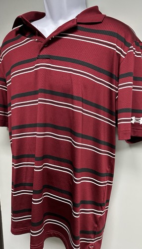 Under Armour Men’s Large Heat Gear Loose Fit Polo - Burgundy Striped - VERY NICE - Picture 2 of 9