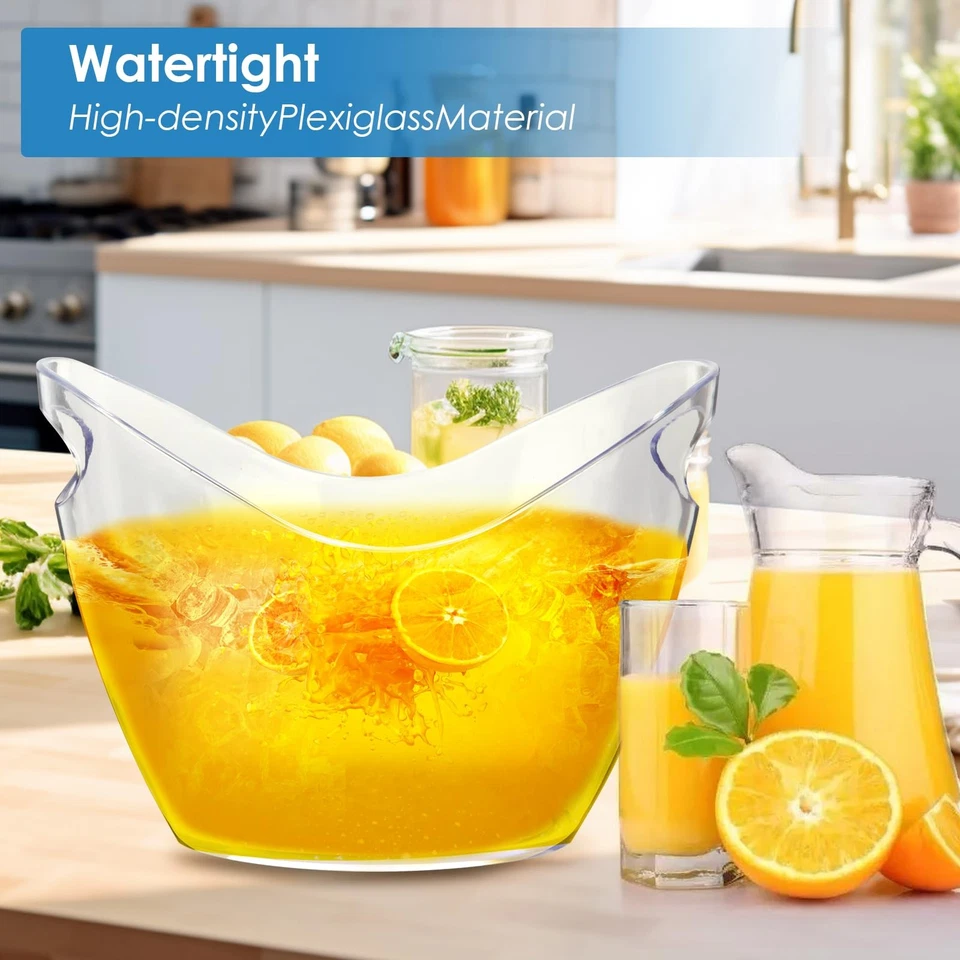 Cubo de hielo acrílico transparente para vino champán cerveza, tina de plástico 4L con mango Foto 3 de 4