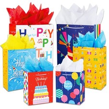 Birthday Gift Bag with Handle and Tissue Paper, 12 Pcs Gift Bags Assorted Siz...