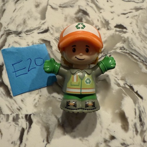 Fisher Price Little People Trash Man Recycle Boy Figure 2021 Mattel Orange Hat - Picture 1 of 2
