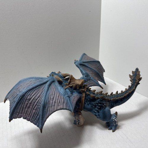 Blue Armored Dragon Figure Fantasy Toy with Rider Saddle – Moderate Wear - Picture 4 of 7